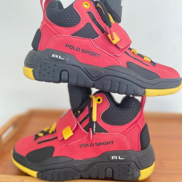 Polo Ralph Lauren High top Sneakers Sz 5 Men woman size 6.5 Red/Black/Yellow NWB